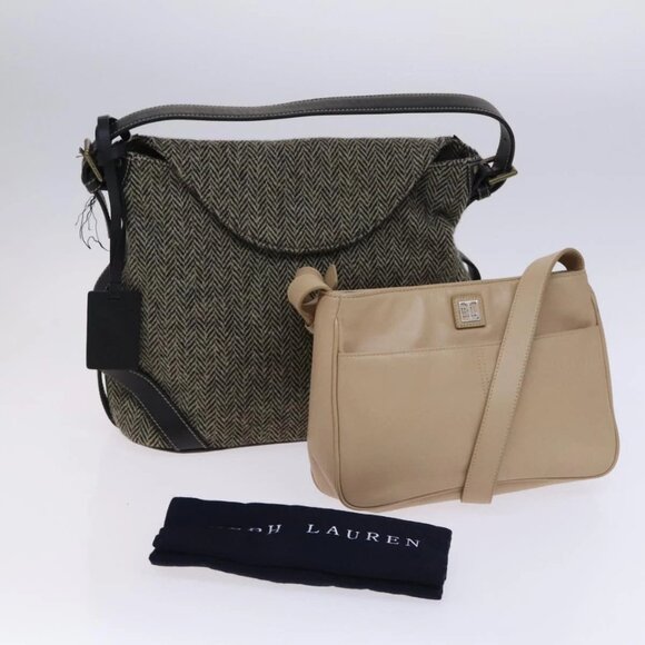 Poro Ralph Lauren Shoulder Bag Wool 2Set Gray Beige Auth bs23987 - Picture 16 of 16